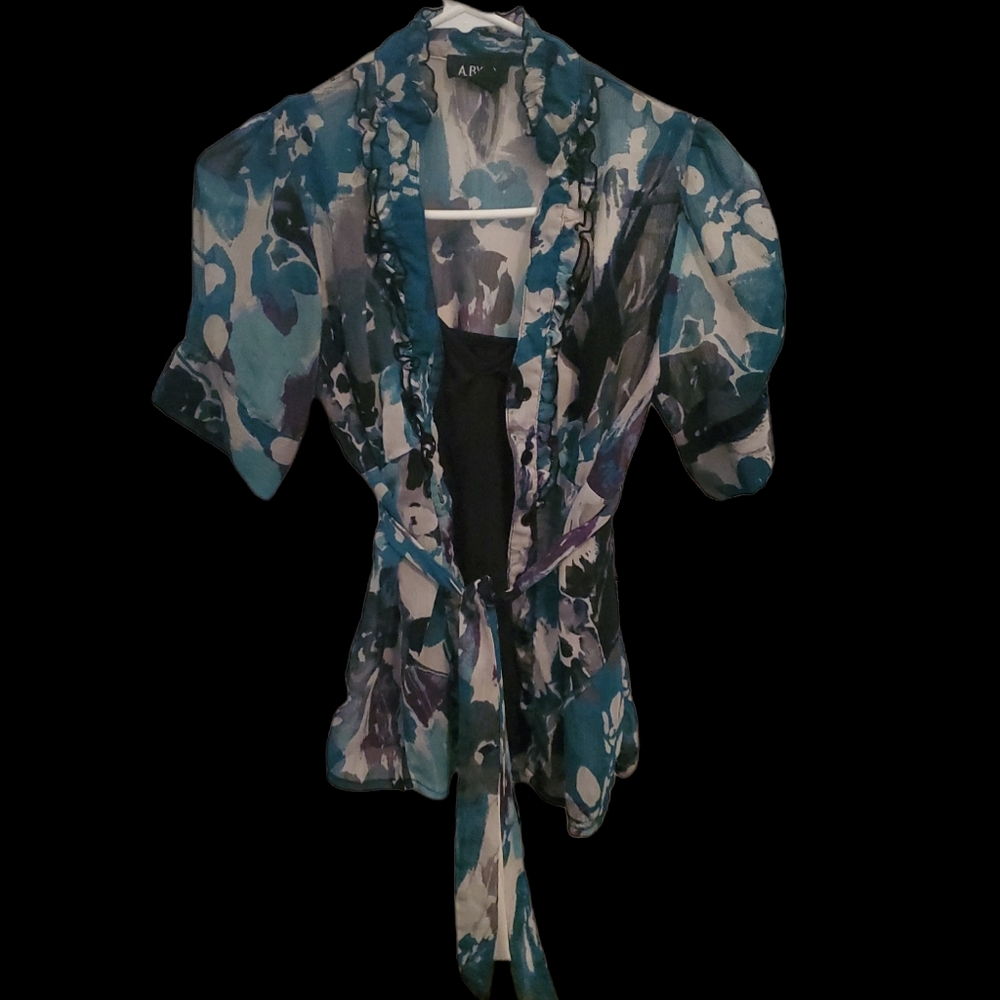 A. Byer Floral See Through Blouse With Black Tank Top Underneath
